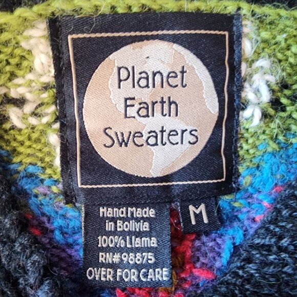 Planet Earth Sweaters Womens Medium Cardigan Llama Floral Multicolor Knit Zipper - Picture 6 of 8